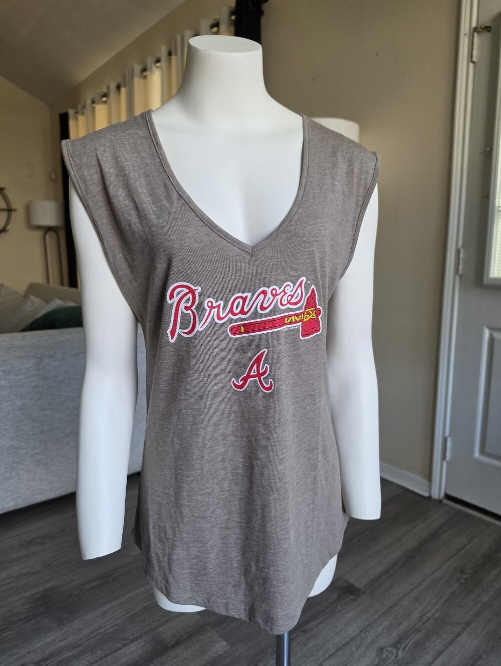 ⚡️$10✨️ Next Level Apparel Atlanta Braves Fan Gear Sleeveless T Shirt - Gray  M